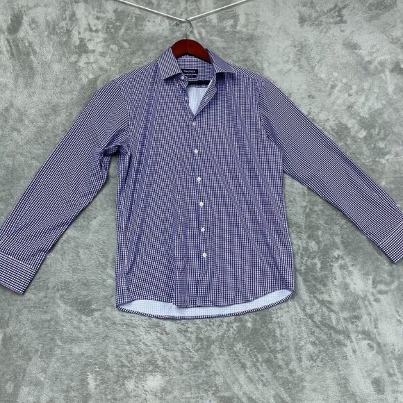 Nautica Mens Slim Fit Purple Blue Gingham Dress Shirt M a1391 - Picture 1 of 6